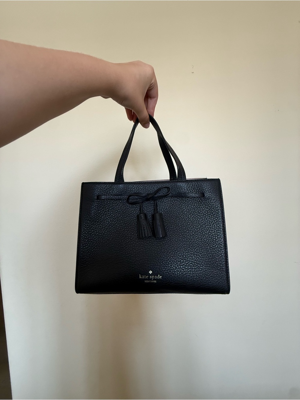 kate spade Black Pebbled Leather Satchel with Tassel Accents